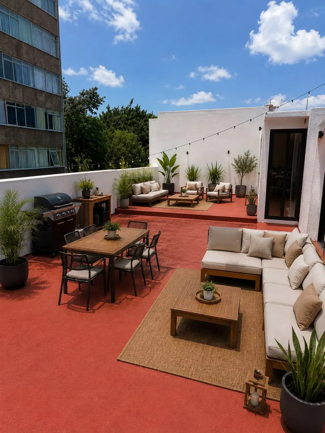 Vibe Living rooftop in Condesa with Mexico City skyline